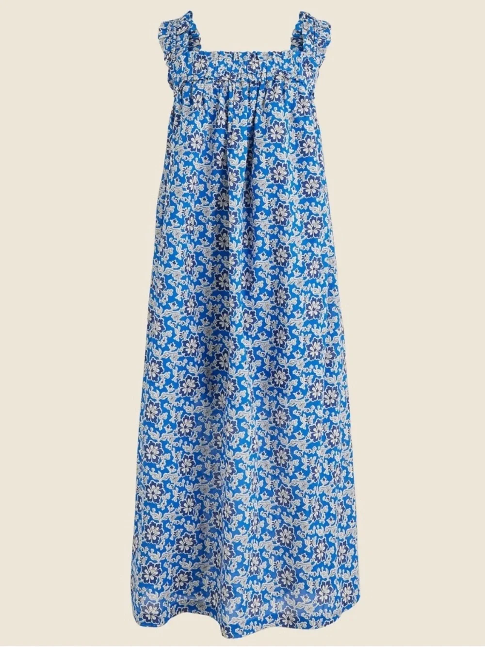•J Crew• blue floral voile ruffle trim midi shift dress